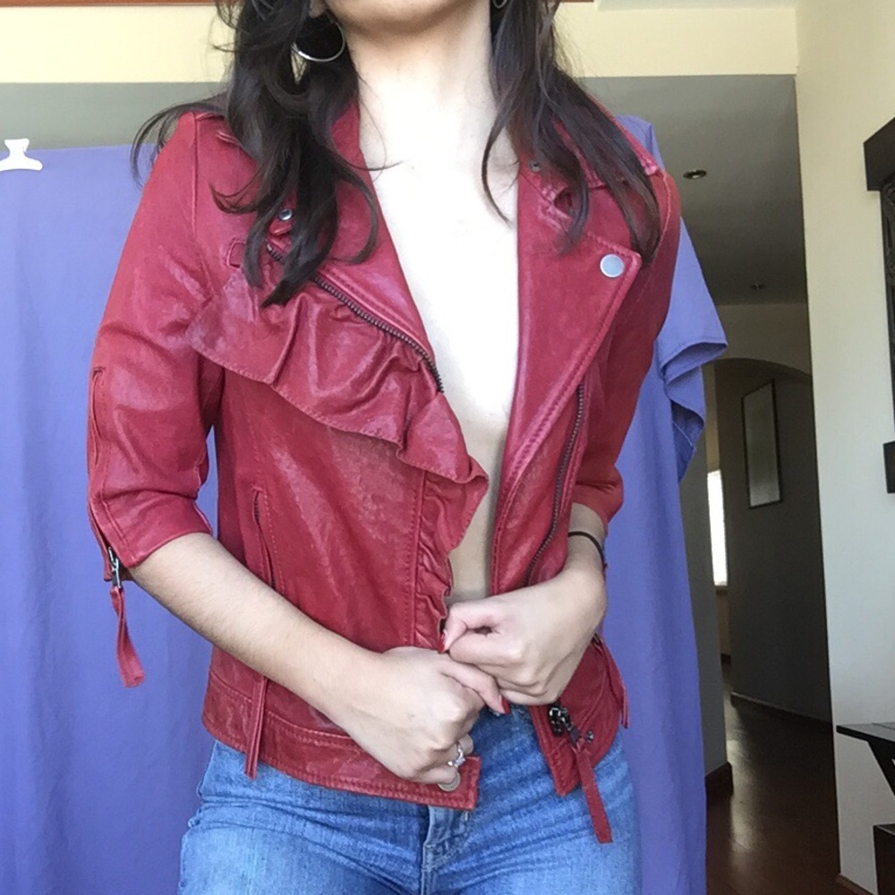 Red Valentino Ruffled Leather Jacket - Picture 4 of 8